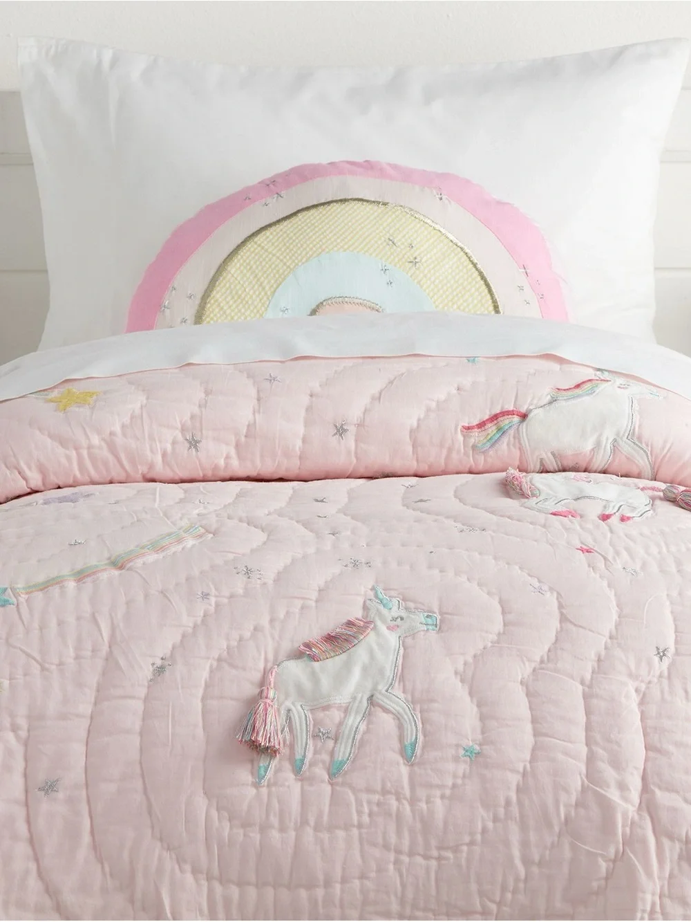 Unicorn Embroidered Pink Baby Quilt
